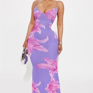 Fashion Nova Purple and Pink Floral Maxi Dress